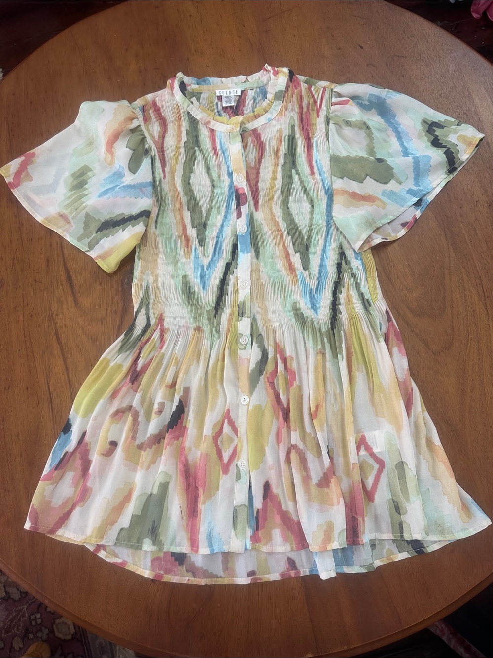 Spense Multicolor Pleated Floral-Print Blouse size Medium